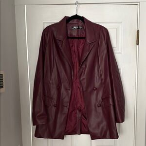 Missguided + Deep Burgundy Leather Jacket